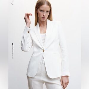 Mango White Linen Blazer